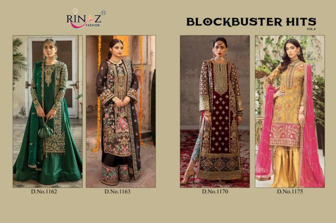 Rinaz Block Buster Hits 8 Latest Heavy Wedding Wear Heavy Georgette With Full Embroidery And Diamond Work Pakistani Salwar Suits Collection
